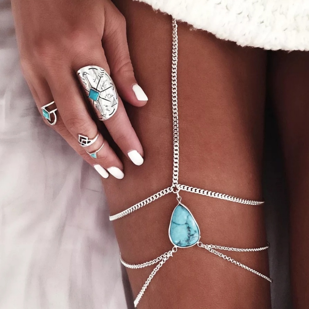 ↠Last One↞ Bohemian Turquoise Thigh Chain